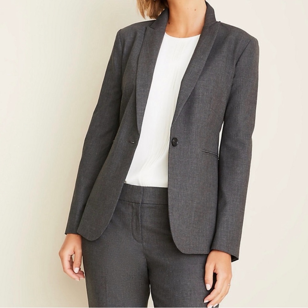 Ann Taylor Virgin Wool One Button Gray Blazer